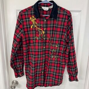 Vintage Casey &‎ Max Christmas Plaid Button Down with Velvet Collar